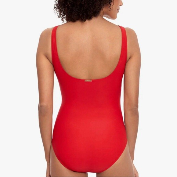 Lauren Ralph Lauren Beach Club Solids Ring One Piece Swimsuit In Red Sz 8 - Picture 3 of 7